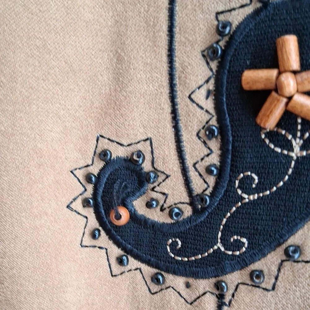 Studio I Womens 14W Faux Suede Open Front Jacket‎ Embroidered Western Boho Fall